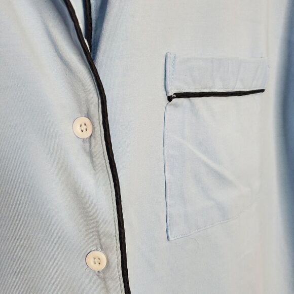 XL Pajama Top Short Sleeve Light Blue Black Edging Soft Loungewear PJ'S Sleep Sh - Picture 6 of 8